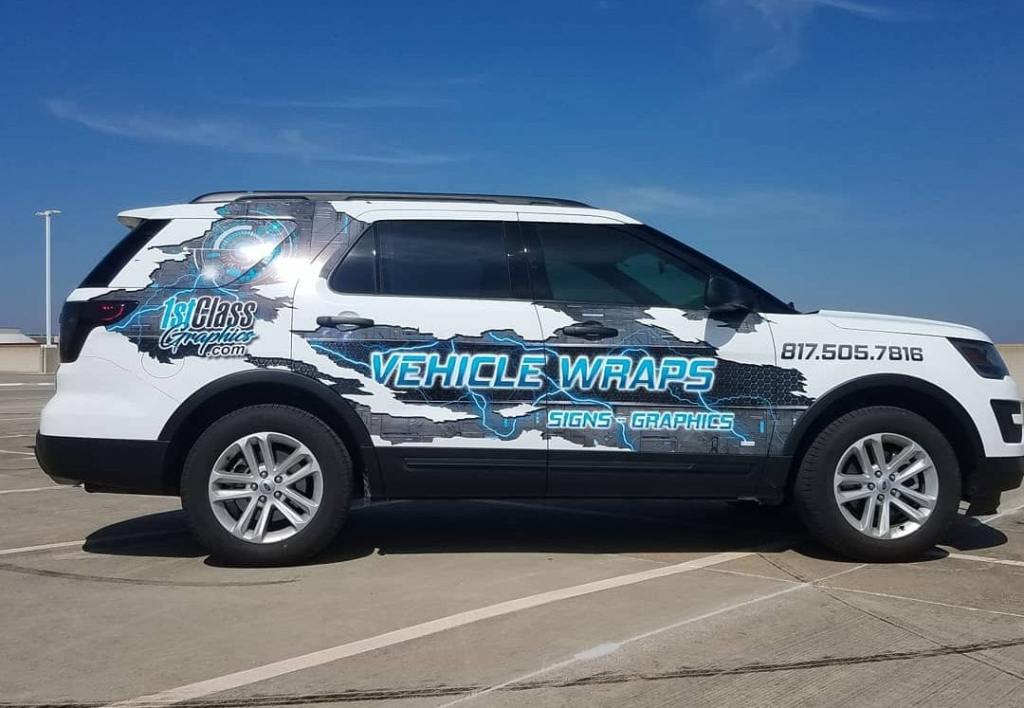 Partial wrap on a Ford Explorer for 1st Class Graphics in Mansfield, TX