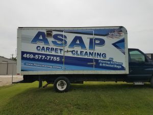 Partial wrap for ASAP Carpet Cleaning on a box truck by 1st Class Graphics in Mansfield, TX