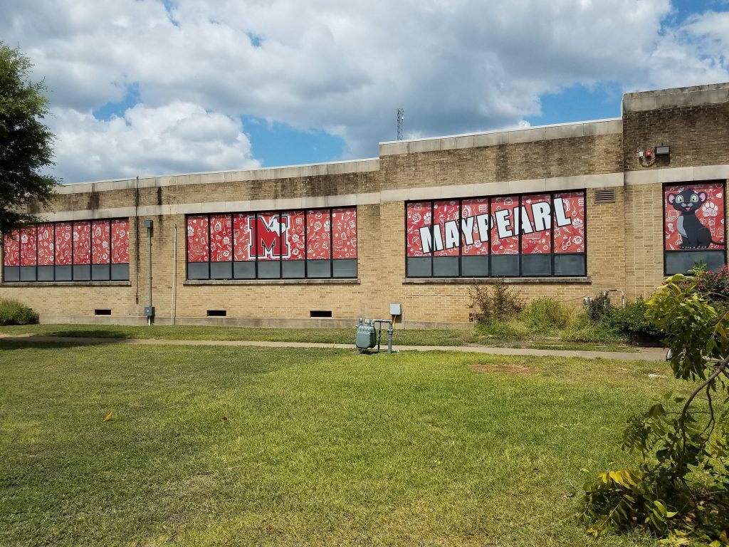 Window graphics for Maypearl on school building windows by 1st Class Graphics in Mansfield, TX