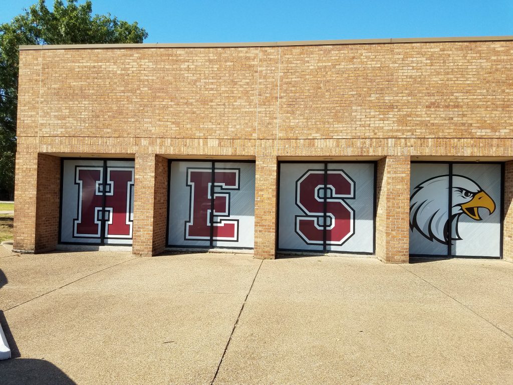 Window graphics on school building windows by 1st Class Graphics in Mansfield, TX