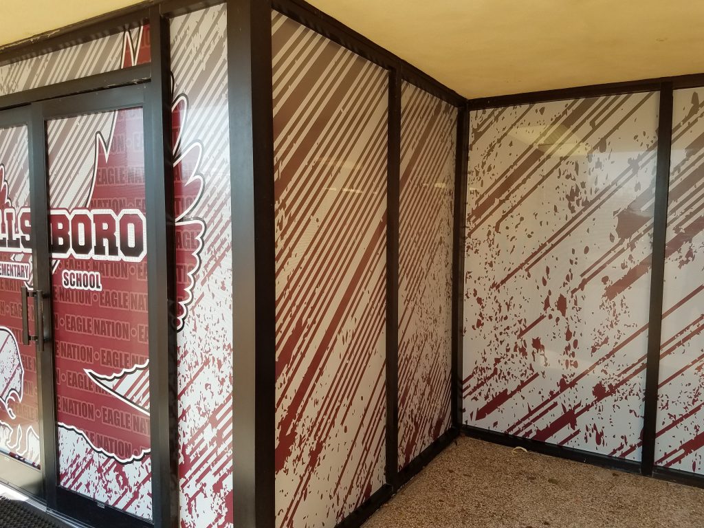Window graphics for Hillsboro Elementary School on a school entry vestibule by 1st Class Graphics in Mansfield, TX