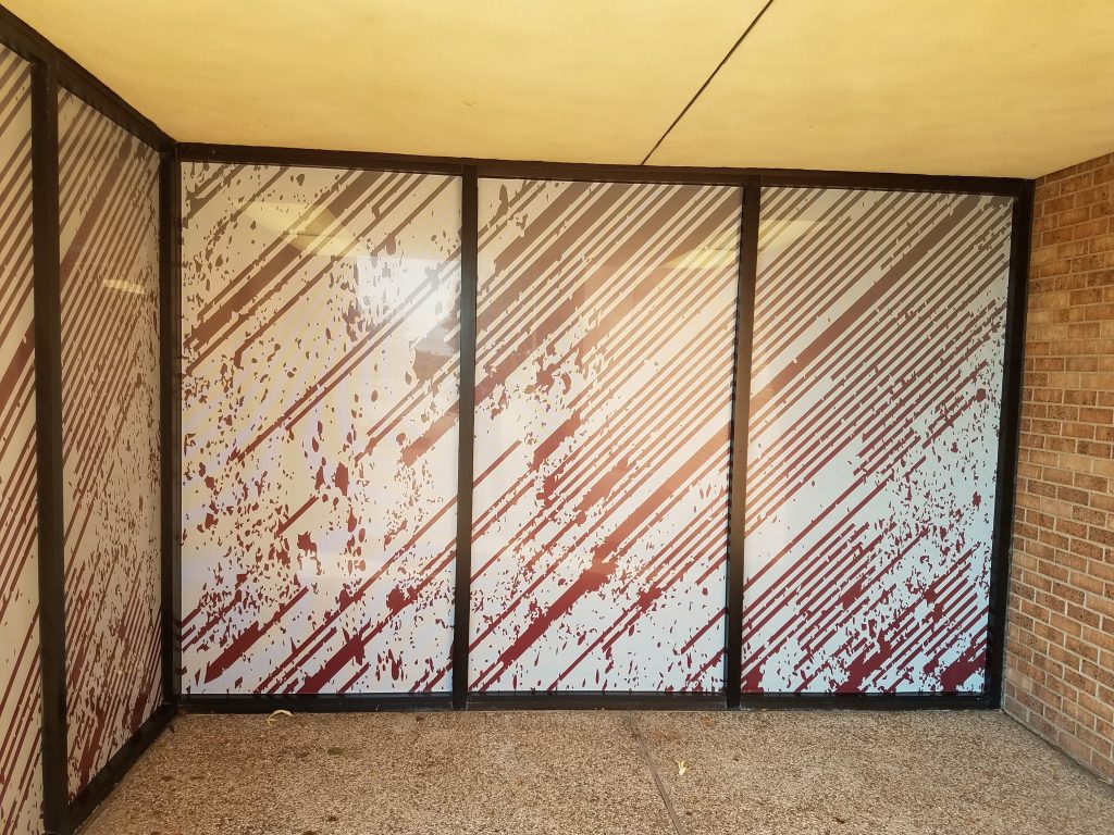 Window graphics on a school entry vestibule by 1st Class Graphics in Mansfield, TX
