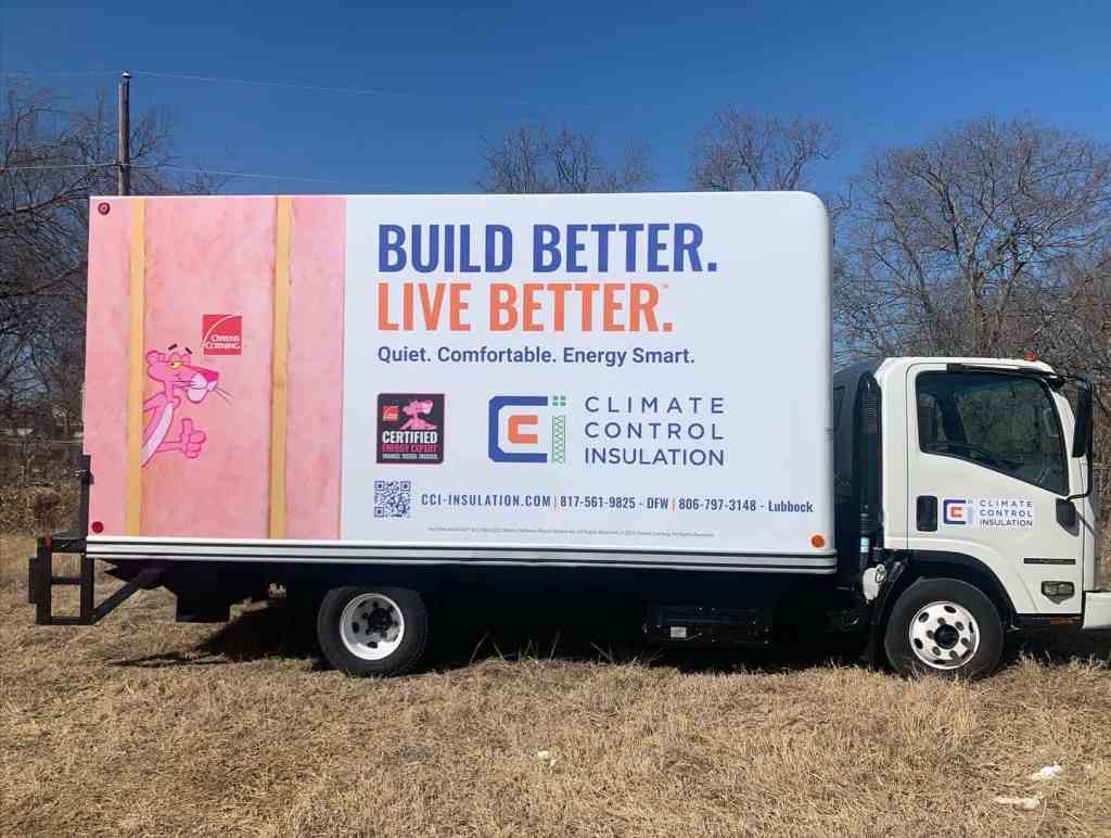 Partial wrap for Climate Control Insulation on a box truck by 1st Class Graphics in Mansfield, TX