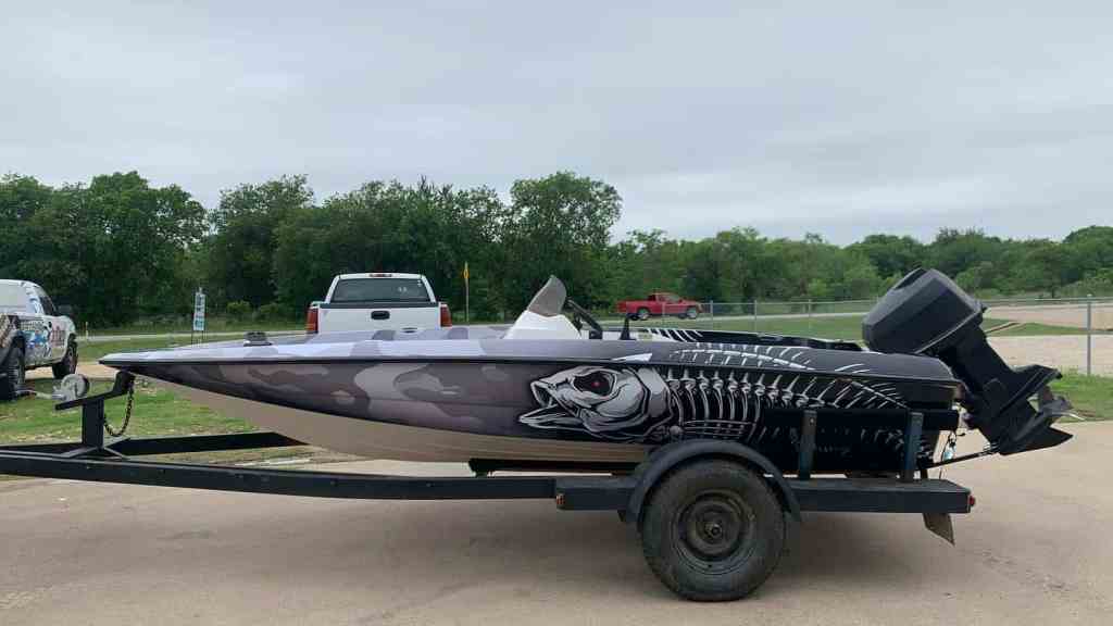 Full vehicle wrap on a bass boat by 1st Class Graphics in Mansfield, TX