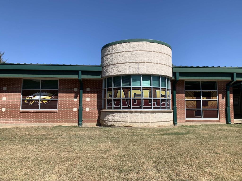 Window graphics on school building windows by 1st Class Graphics in Mansfield, TX