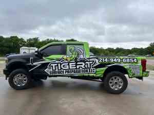 Full vehicle wrap for Tigert Surface Preparation LLC on a Ford Super Duty by 1st Class Graphics in Mansfield, TX