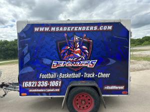 Trailer wrap for MSA Defenders on a cargo trailer by 1st Class Graphics in Mansfield, TX
