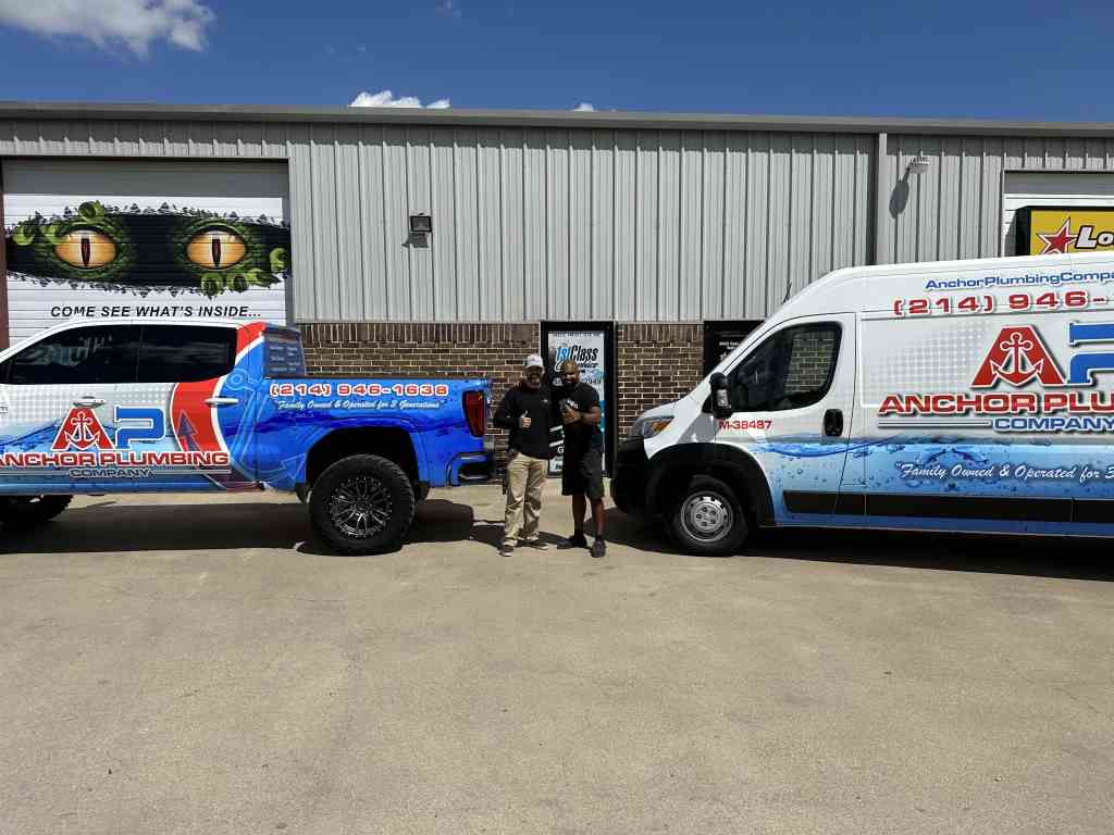 Fleet Full Vehicle Wraps Service Vans and Trucks, Anchor Plumbing Company, Plumbing - Mansfield TX
