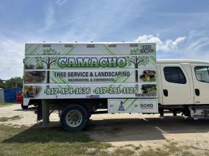 Partial wrap for Camacho Tree Service & Landscaping on a box truck by 1st Class Graphics in Mansfield, TX