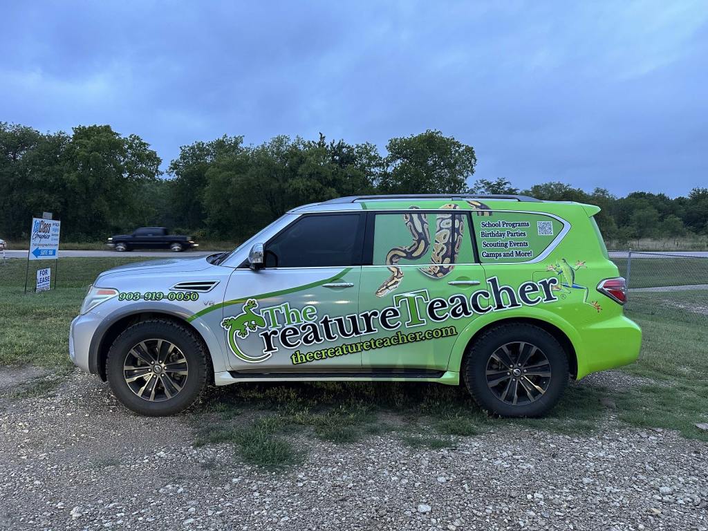 Partial wrap for The Creature Teacher on an SUV by 1st Class Graphics in Mansfield, TX