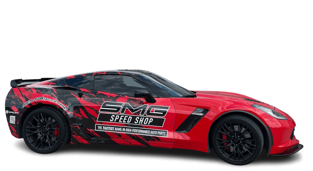 Partial Vehicle Wrap Chevrolet Corvette, SMG Speed Shop, High Performance Auto Parts - Mansfield TX