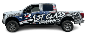 Full vehicle wrap on a Ford F-150 for 1st Class Graphics in Mansfield, TX