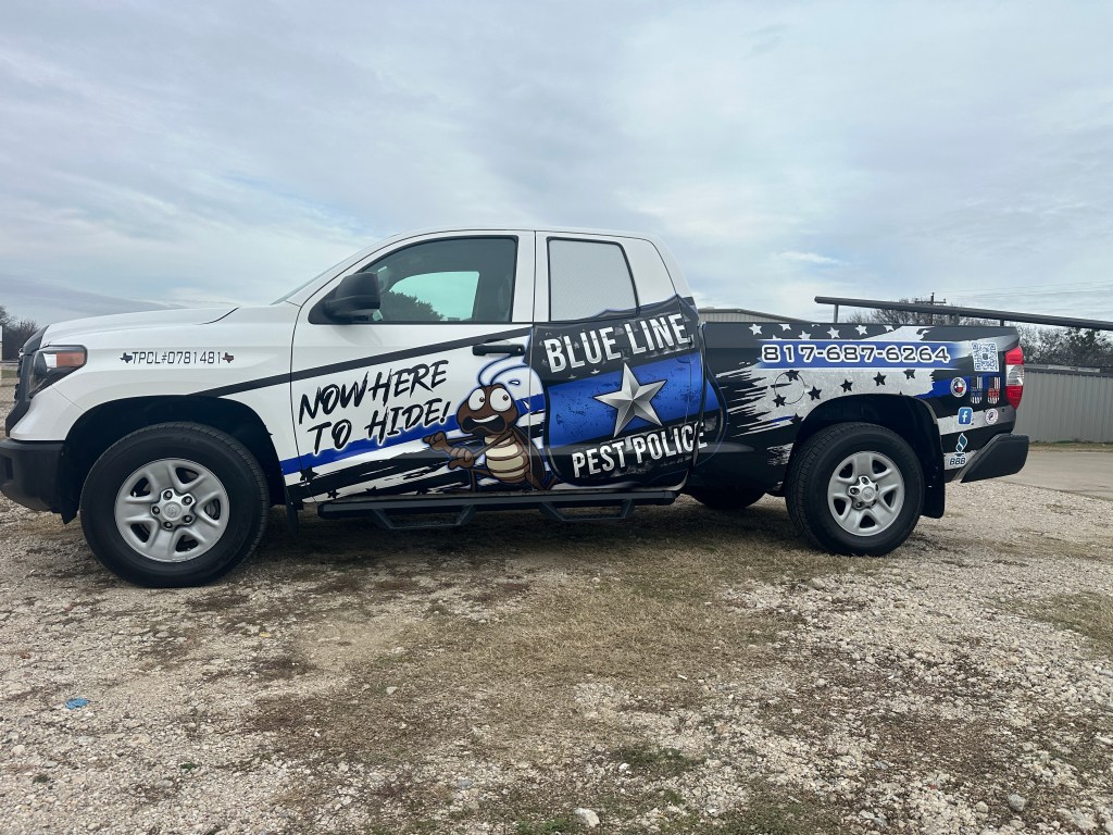 Full Vehicle Wrap Toyota Tundra, Blue Line Pest Police, Pest Control - Mansfield TX