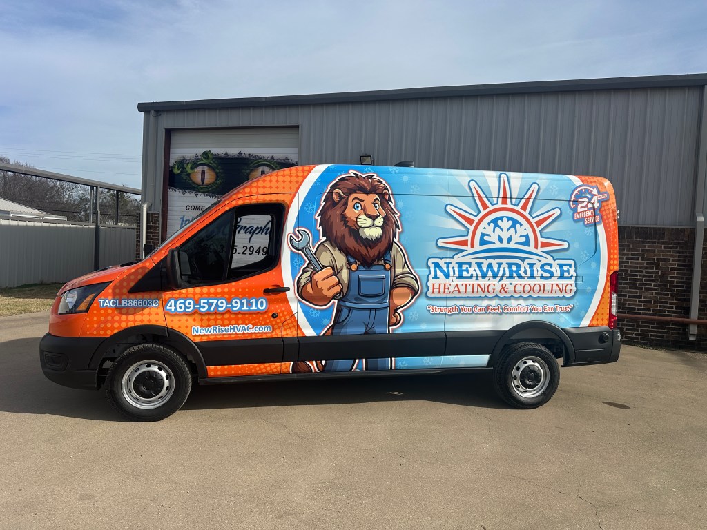Full Vehicle Wrap Ford Transit, NewRise Heating & Cooling, HVAC - Mansfield TX