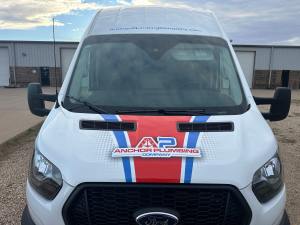 Van wrap for Anchor Plumbing Company on a Ford Transit by 1st Class Graphics in Mansfield, TX
