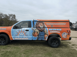 Full vehicle wrap for NewRise Heating & Cooling on a Ford F-150 by 1st Class Graphics in Mansfield, TX