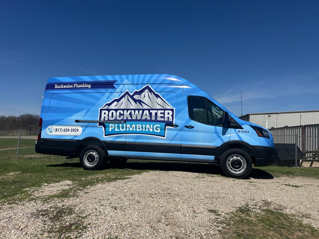 Full Vehicle Wrap Ford Transit, Rockwater Plumbing, Plumbing - Mansfield TX