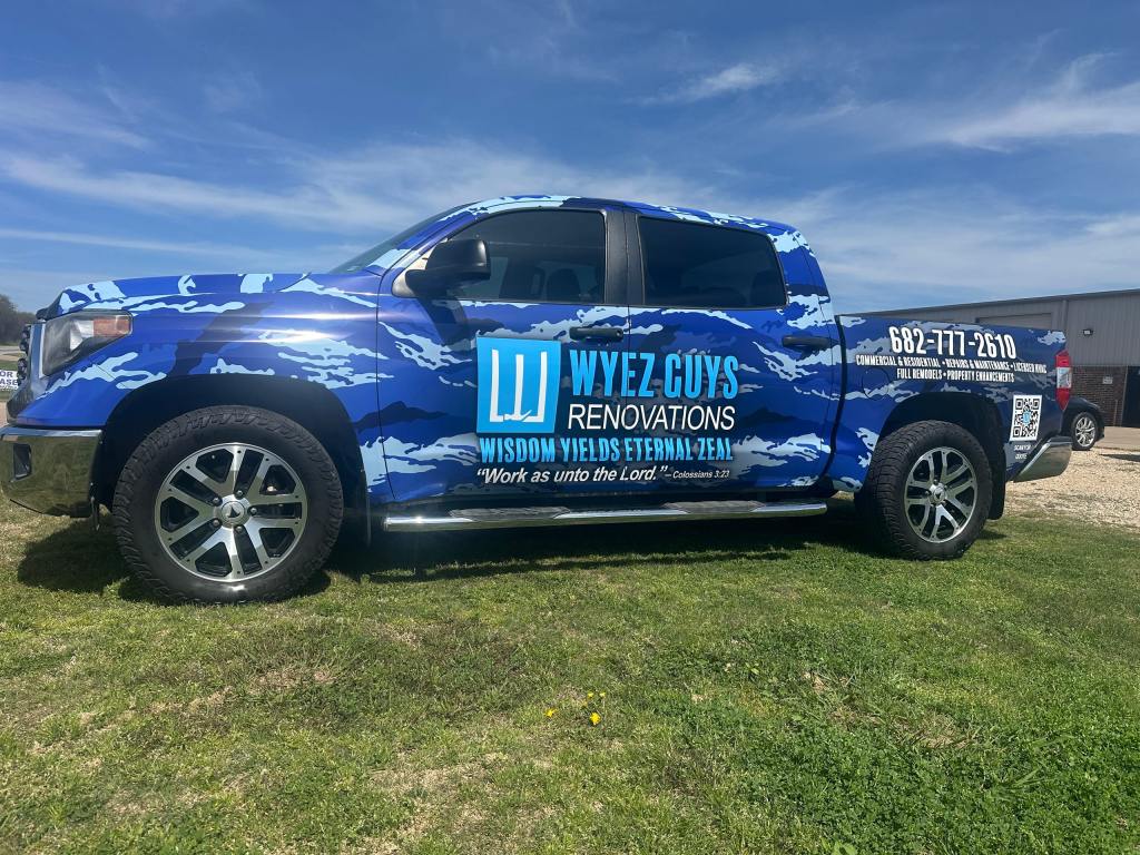 Full vehicle wrap for Wyez Guys Renovations on a Toyota Tundra by 1st Class Graphics in Mansfield, TX