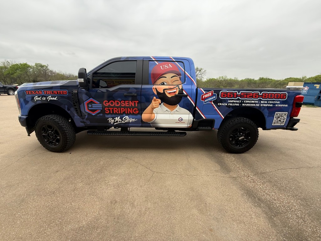Full Vehicle Wrap Ford F-250, Godsent Striping, Asphalt & Concrete Striping - Mansfield TX