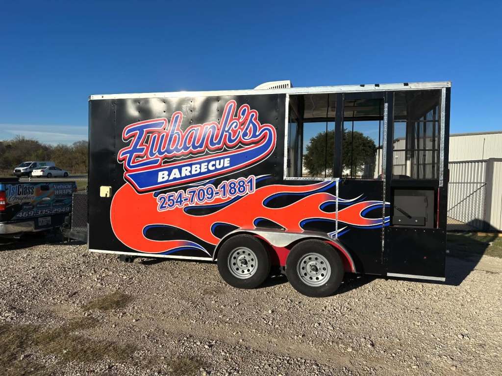 Vinyl lettering for Eubank's Barbecue on a concession trailer by 1st Class Graphics in Mansfield, TX