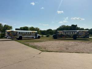 Fleet graphics for Malakoff Independent School District on school buses by 1st Class Graphics in Mansfield, TX