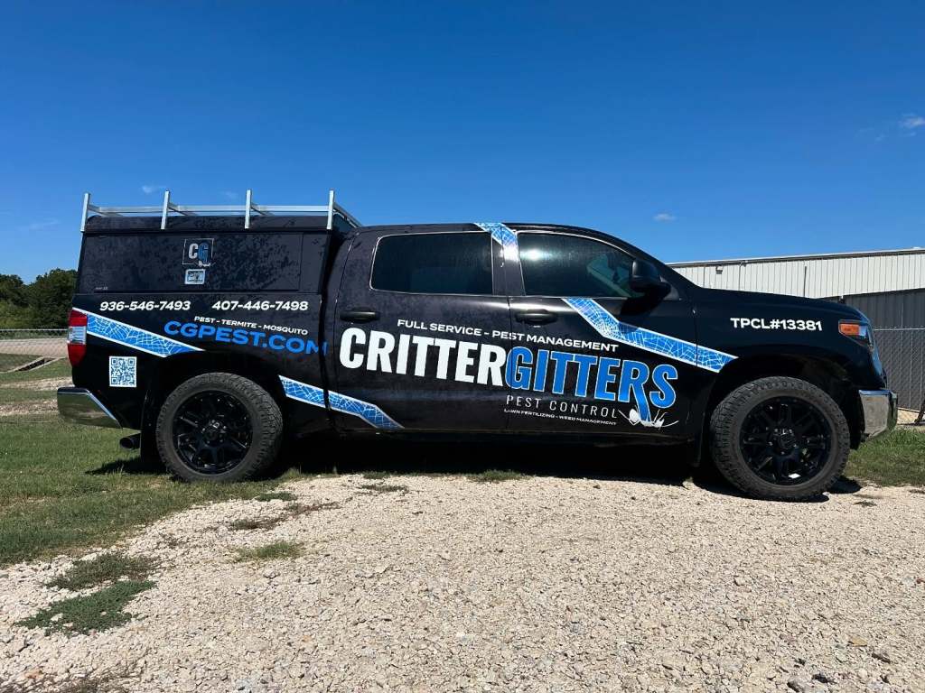 Partial wrap for Critter Gitters Pest Control on a Toyota Tundra by 1st Class Graphics in Mansfield, TX