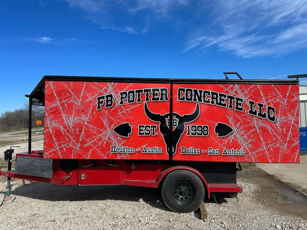 Trailer wrap for FB Potter Concrete LLC on a utility trailer by 1st Class Graphics in Mansfield, TX
