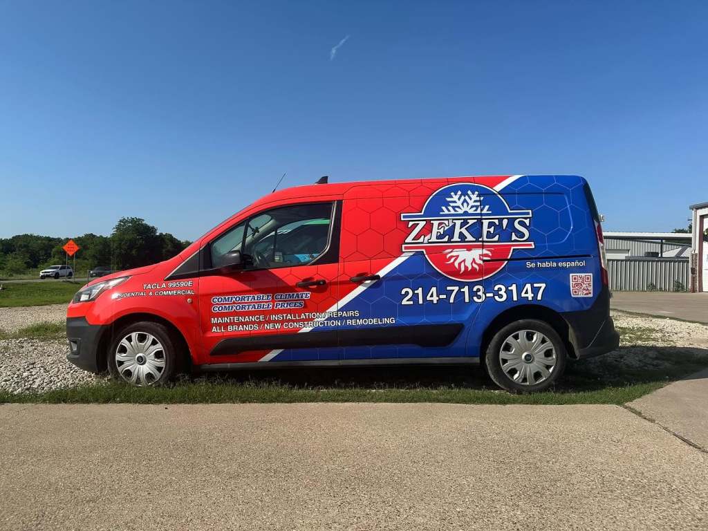 Van wrap for Zeke's on a Ford Transit Connect by 1st Class Graphics in Mansfield, TX