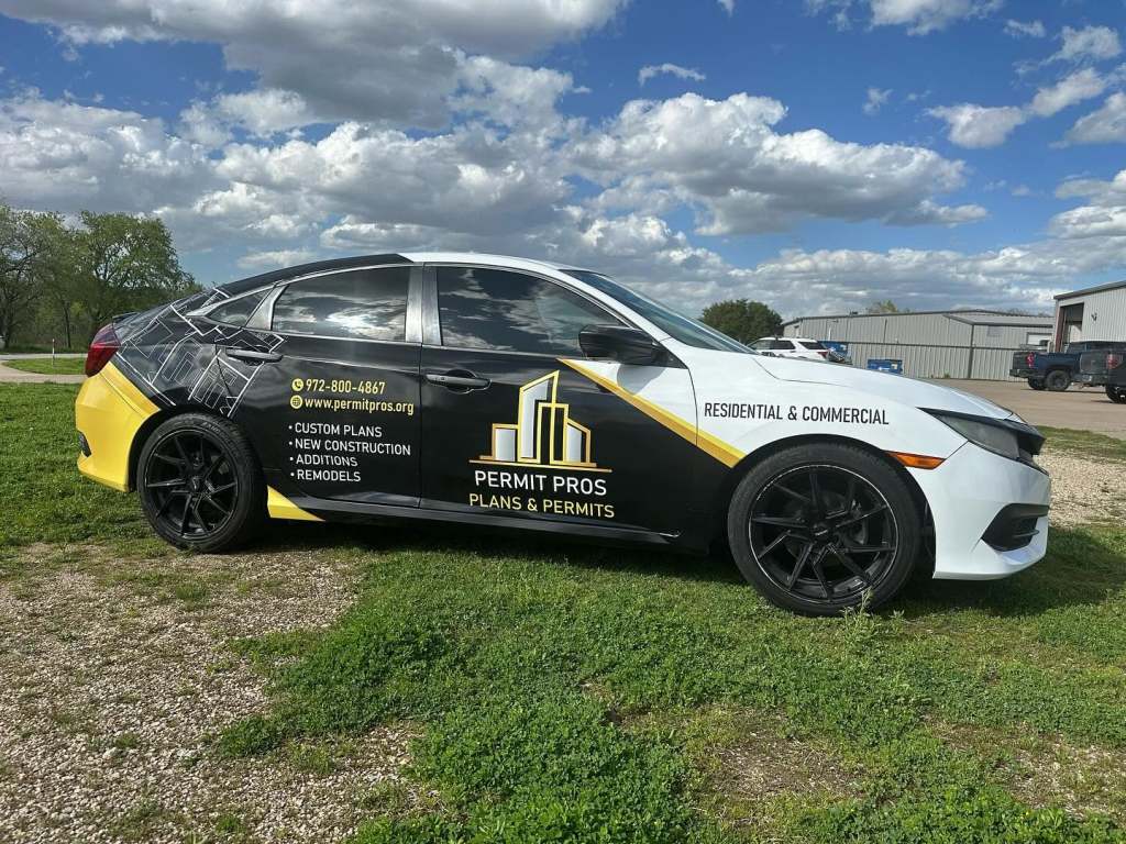Partial wrap for Permit Pros on a Honda Civic by 1st Class Graphics in Mansfield, TX
