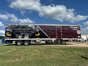 Trailer wrap for Timberview High School Band on a semi trailer by 1st Class Graphics in Mansfield, TX