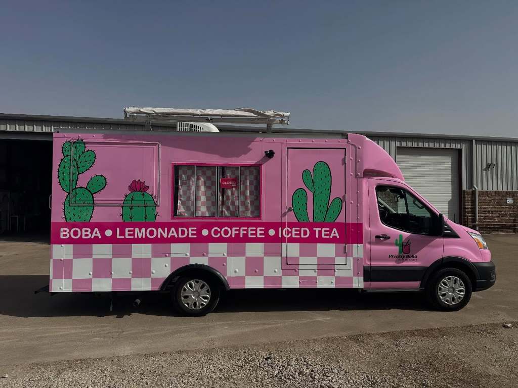 Food truck wrap on a Ford Transit food truck by 1st Class Graphics in Mansfield, TX