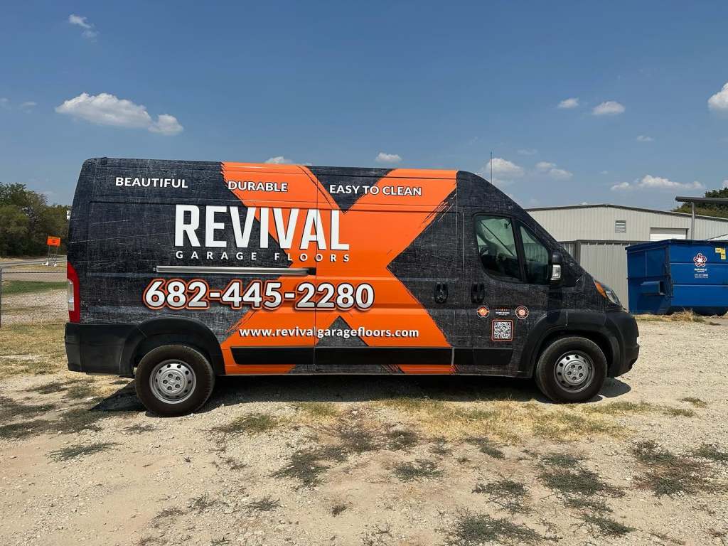 Van wrap for Revival Garage Floors on a Ram ProMaster by 1st Class Graphics in Mansfield, TX