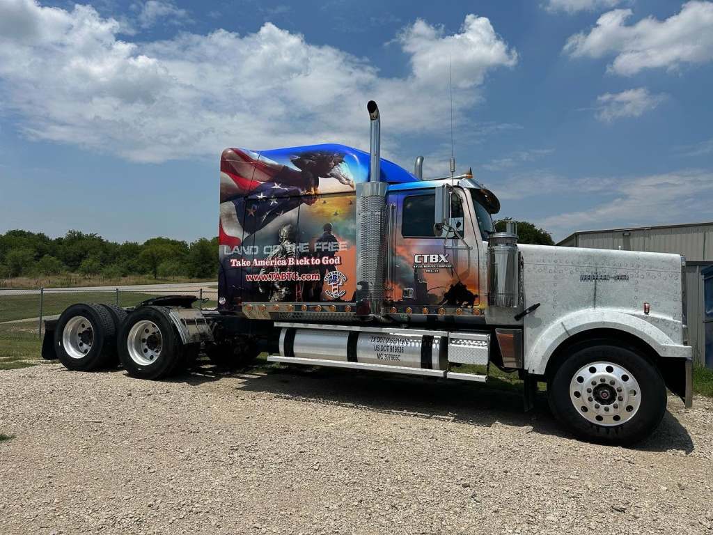 Partial wrap on a semi truck by 1st Class Graphics in Mansfield, TX