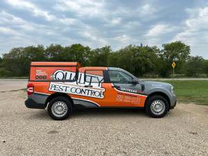 Partial wrap for Quality Pest Control on a Ford Maverick by 1st Class Graphics in Mansfield, TX
