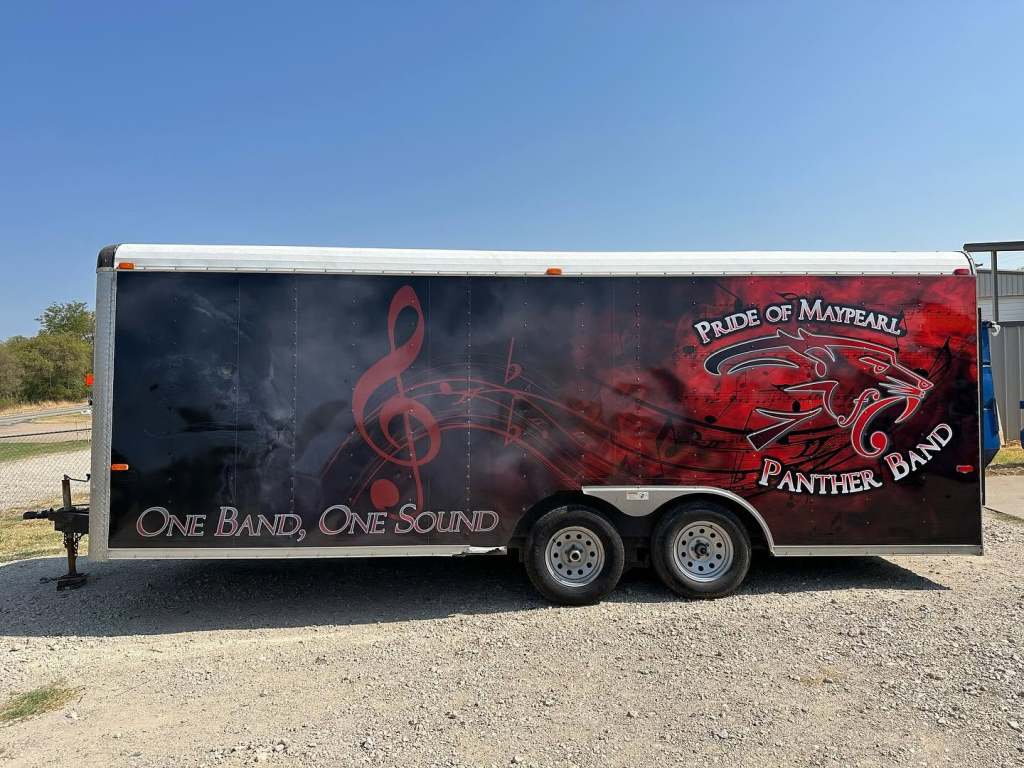 Trailer wrap for Pride of Maypearl Panther Band on an enclosed trailer by 1st Class Graphics in Mansfield, TX