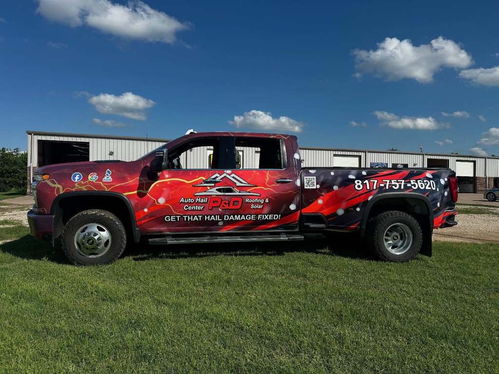 Full Vehicle Wrap Chevrolet Silverado, P&D Auto Hail Center, Roofing and Auto Hail Repair - Mansfield TX