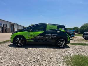 Full vehicle wrap for Fernic on a Chevrolet Bolt by 1st Class Graphics in Mansfield, TX
