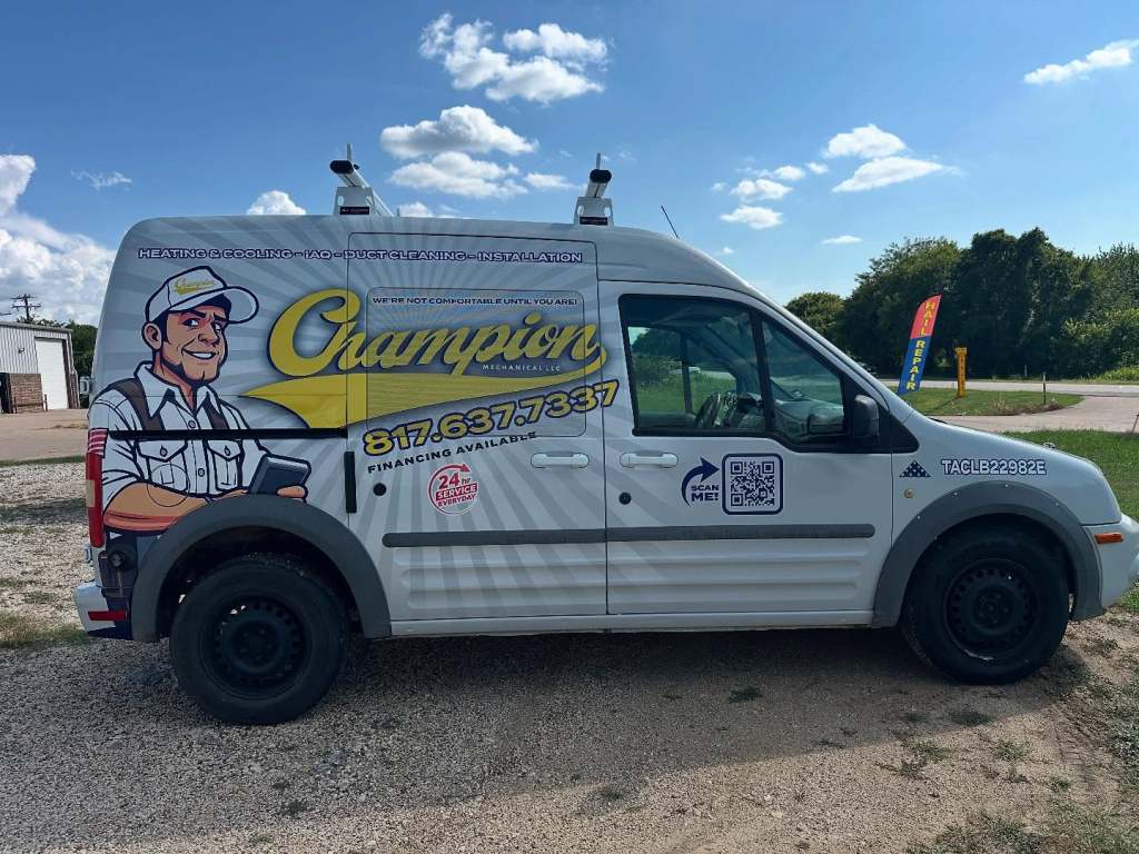 Van wrap for Champion on a Ford Transit Connect by 1st Class Graphics in Mansfield, TX