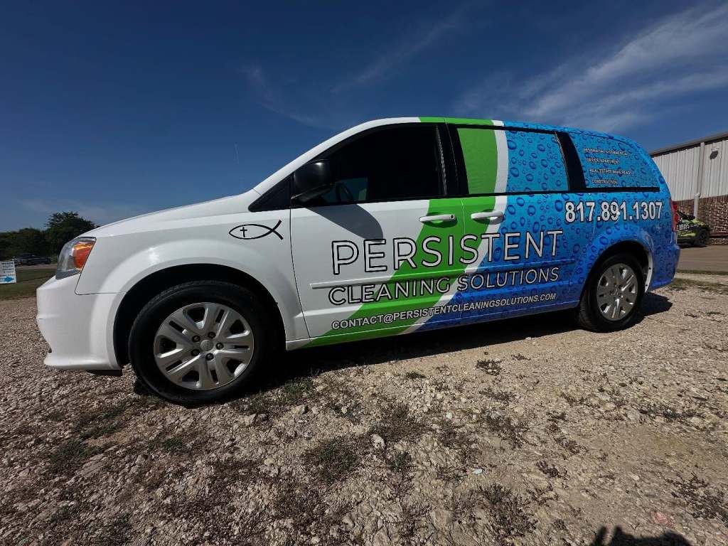 Partial wrap for Persistent Cleaning Solutions on a Dodge Grand Caravan by 1st Class Graphics in Mansfield, TX