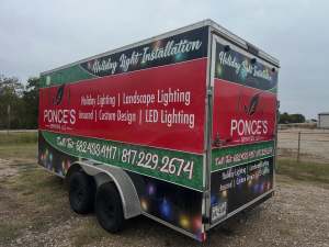 Trailer wrap for Ponce's Services LLC on a cargo trailer by 1st Class Graphics in Mansfield, TX