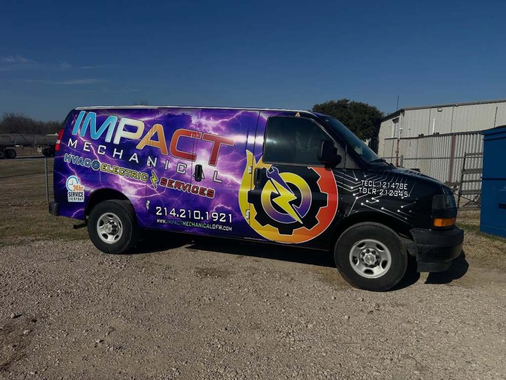Van wrap for Impact Mechanical on a cargo van by 1st Class Graphics in Mansfield, TX