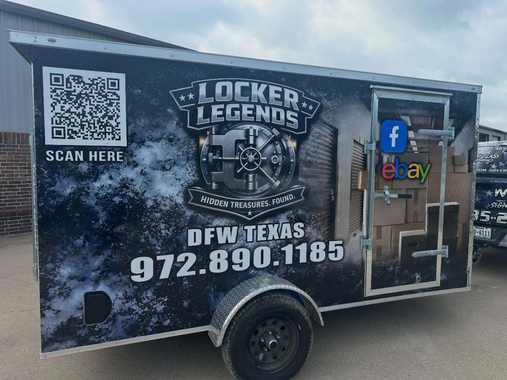 Trailer wrap for Locker Legends on a cargo trailer by 1st Class Graphics in Mansfield, TX