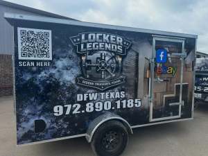 Trailer wrap for Locker Legends on a cargo trailer by 1st Class Graphics in Mansfield, TX
