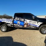 Partial wrap for Blue Line Pest Police on a Ford Super Duty by 1st Class Graphics in Mansfield, TX
