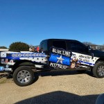 Partial wrap for Blue Line Pest Police on a Ford Super Duty by 1st Class Graphics in Mansfield, TX