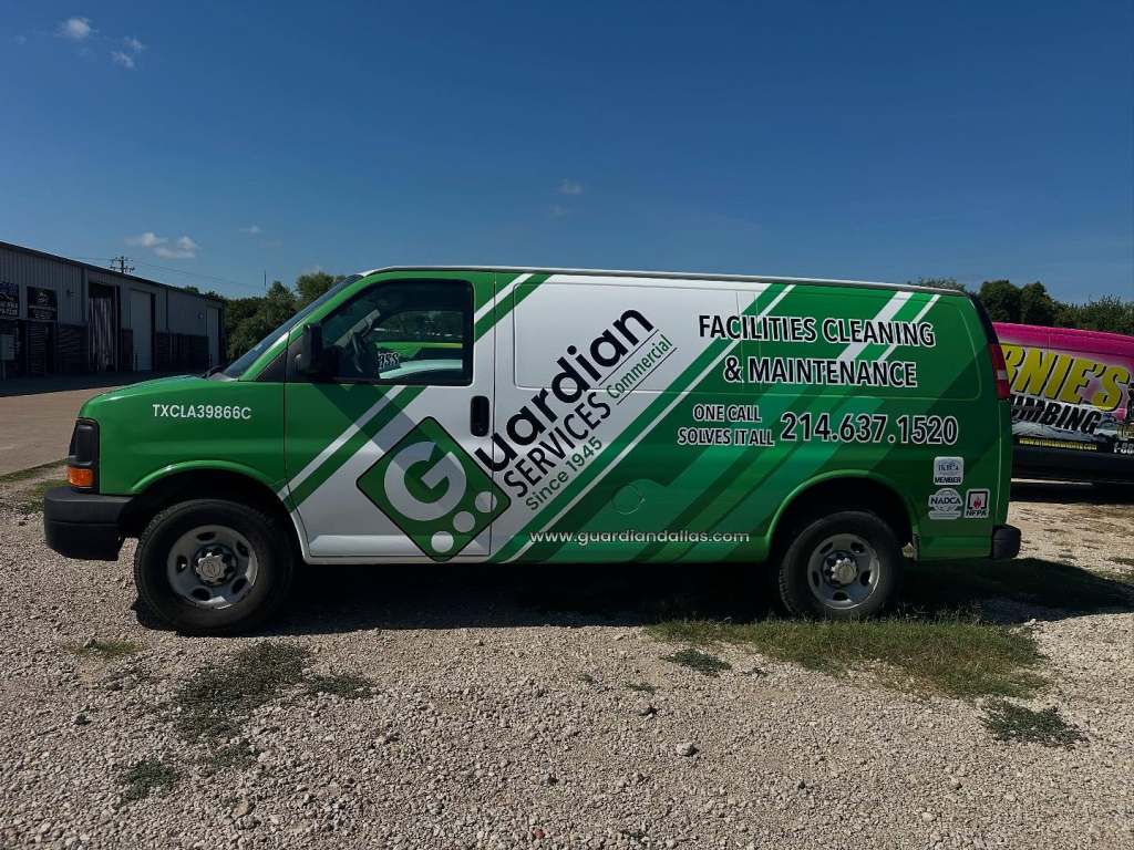 Van wrap for Guardian Services on a Chevrolet Express by 1st Class Graphics in Mansfield, TX